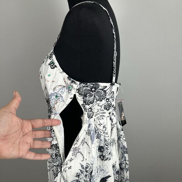 Chaudry Babydoll Mini Dress Size Medium Sequin Pleated Bubble Hem Cottage Boho - Picture 7 of 14